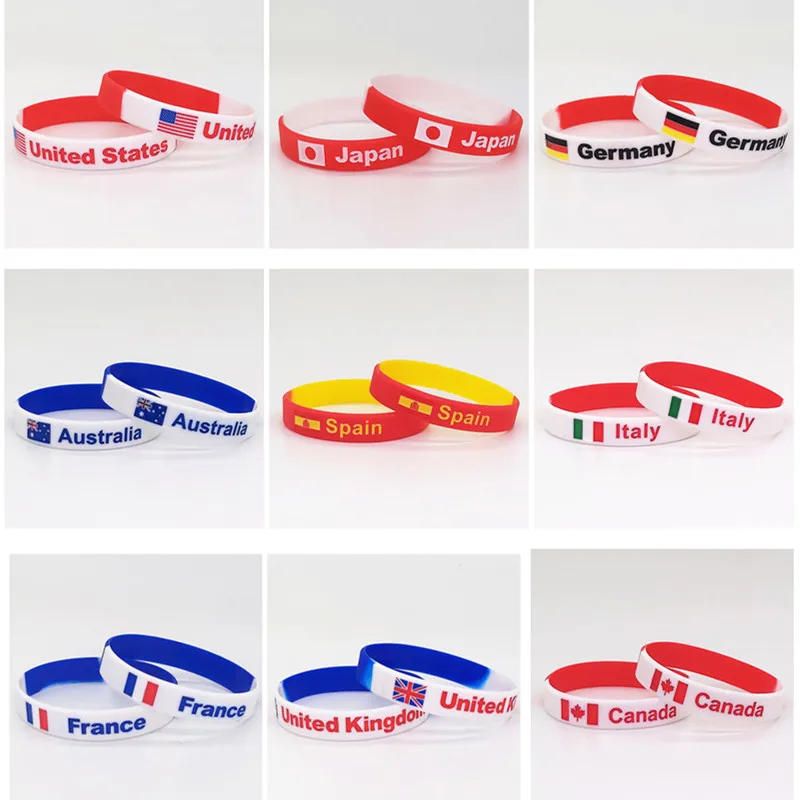 Country World Flag Engraved Bracelet Bangle Print Sports Silicone Wristband Men Women Elastic Rubber Band Bracelets