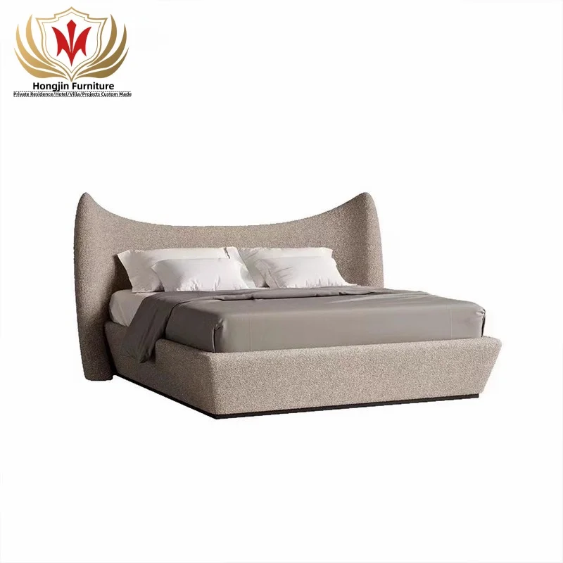 HJ HOM Modern unique design queen size beds home villa apartment fabric upholstered king size bed for bedroom
