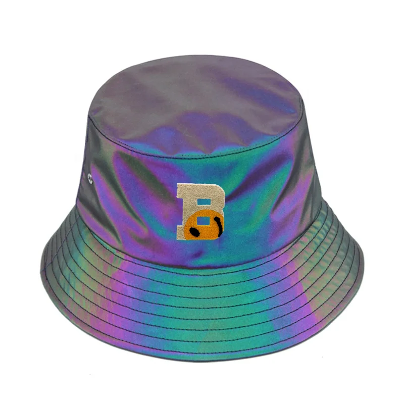 Модная Роскошная голографическая красочная Радужная Светоотражающая Панама с пользовательским 3d вышивкой логотипа