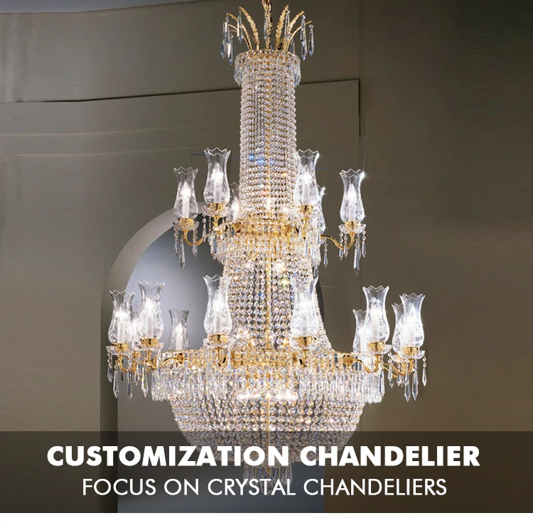 French Grand Luxury Empire Golden Crystal Chandelier Lighting Indoor Dubai Hotel Chandelier
