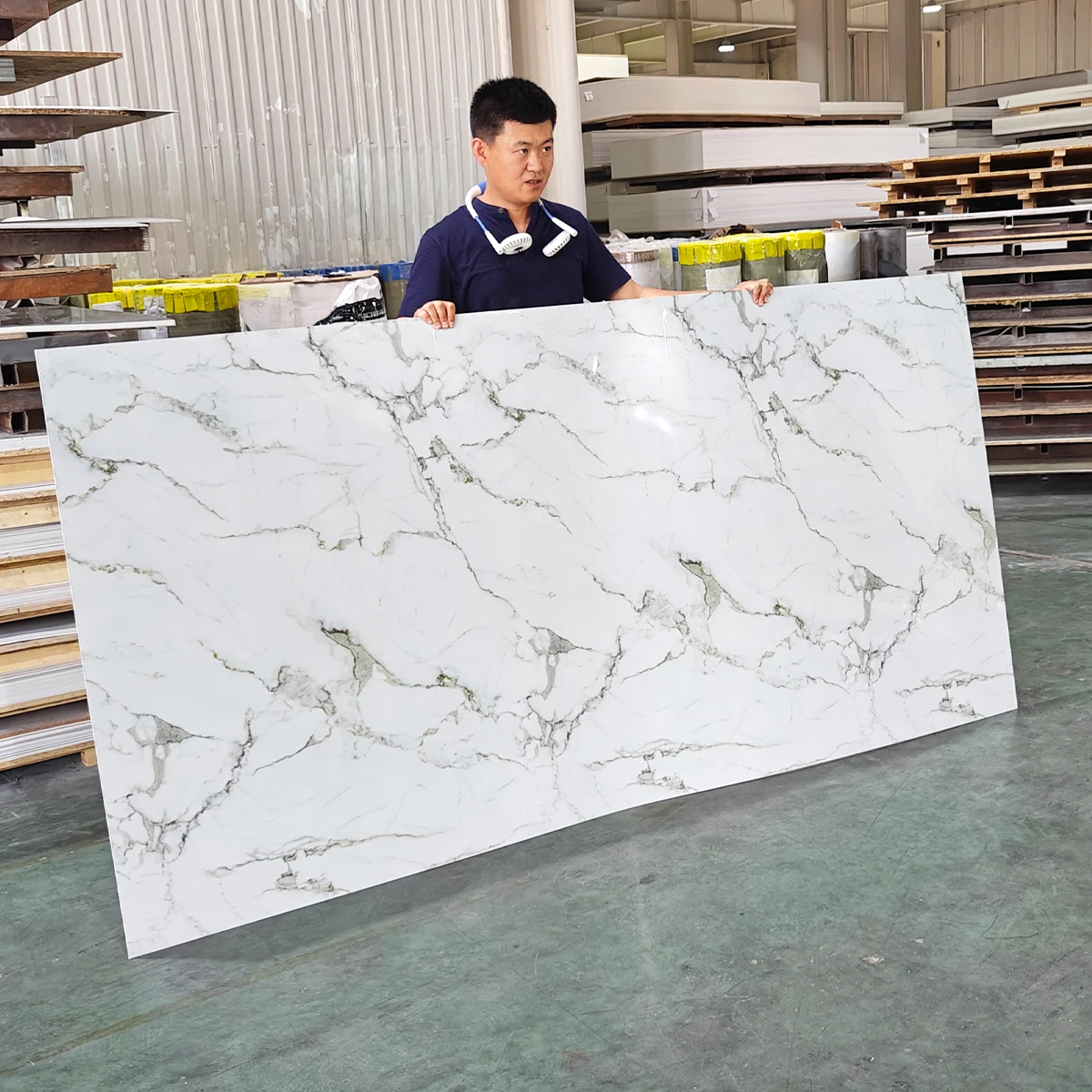Foju Design PVC UV Marble Sheet Wall Panel Waterproof Fireproof with Wood and Plastic Material for Office Hotel