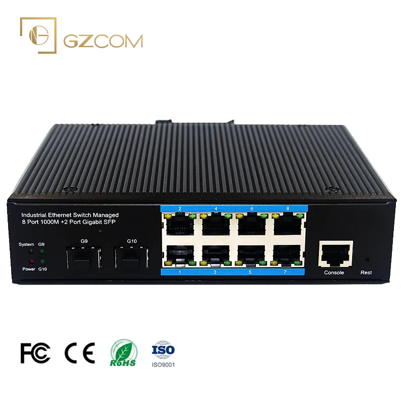 10 Ports Industrial Managed PoE Switch 8*10/100/1000BASE-TX+2*SFP Uplink Port Industrial Managed PoE Switch