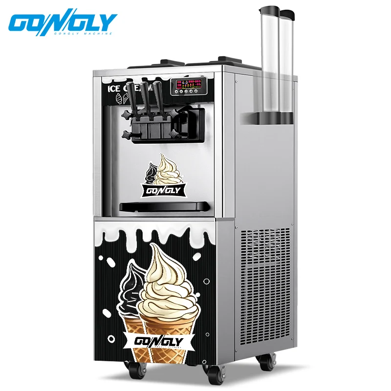 Gongly Commercial Ice Cream Machine 110V1700W  3 Flavors Soft Serve Ice Cream Maker Auto Clean for Cafe, Restaurant, Snack Bar