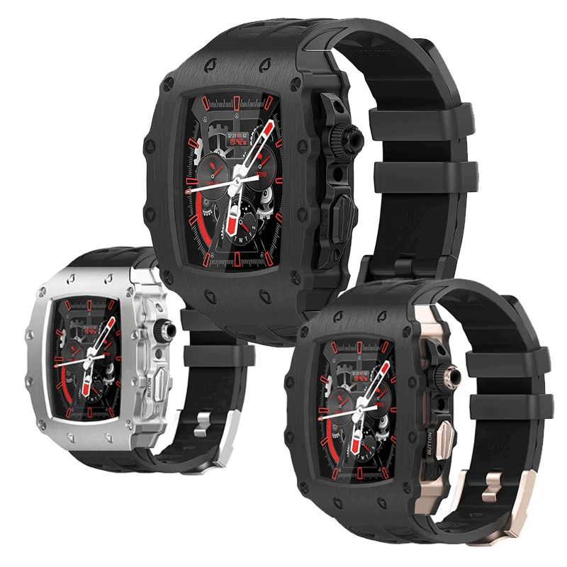 44mm 45mm Luxury rubber strap stainless steel metal smart watch case for apple watch case glass film cover iwatch series 8 7