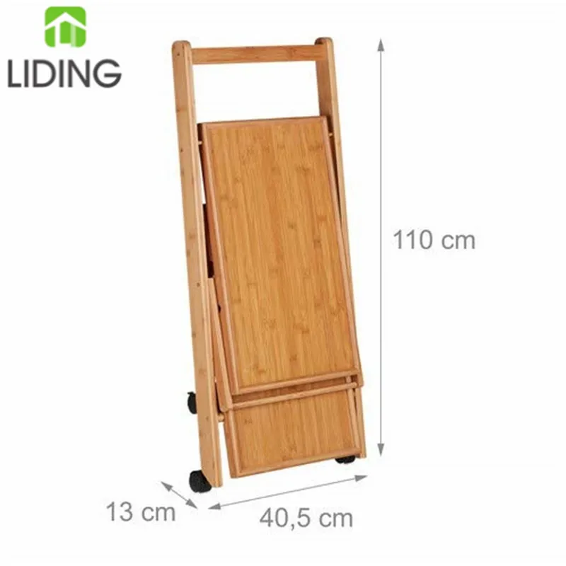 Hot Sale Bamboo Kitchen Storage Serving Trolley Island Cart with Wheels Bamboo Hand Trolley with Wheels