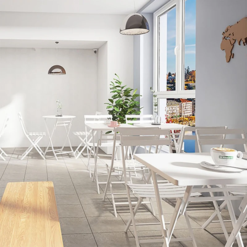 Garden Iron Frame Furniture Sets Colorful Folding Chairs and Tables for Balconies with White Pink Green and Blue Options