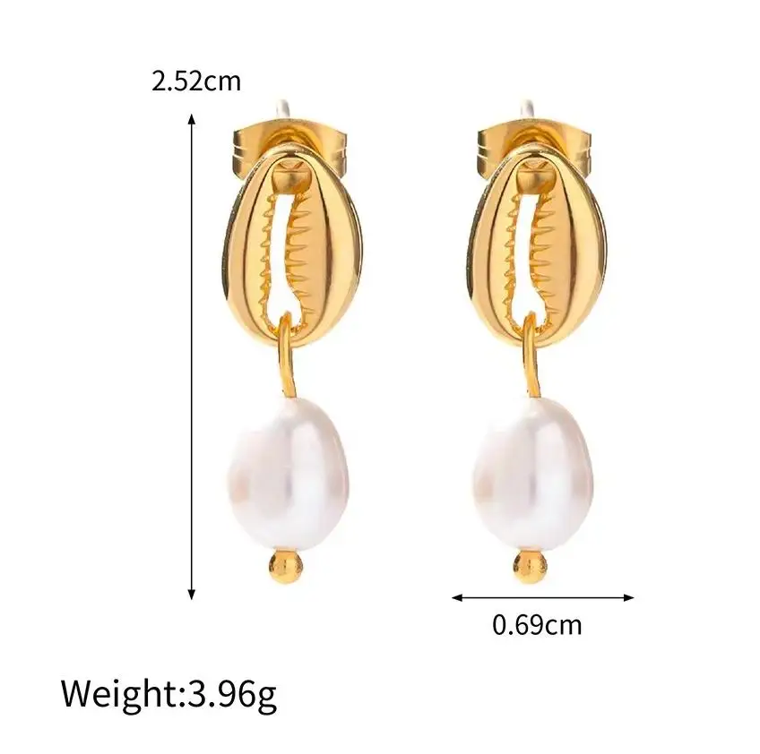 Fashion Jewelry Stainless steel CC hoop earrings freshwater pearl 18k gold plated waterproof non tarnish earrings