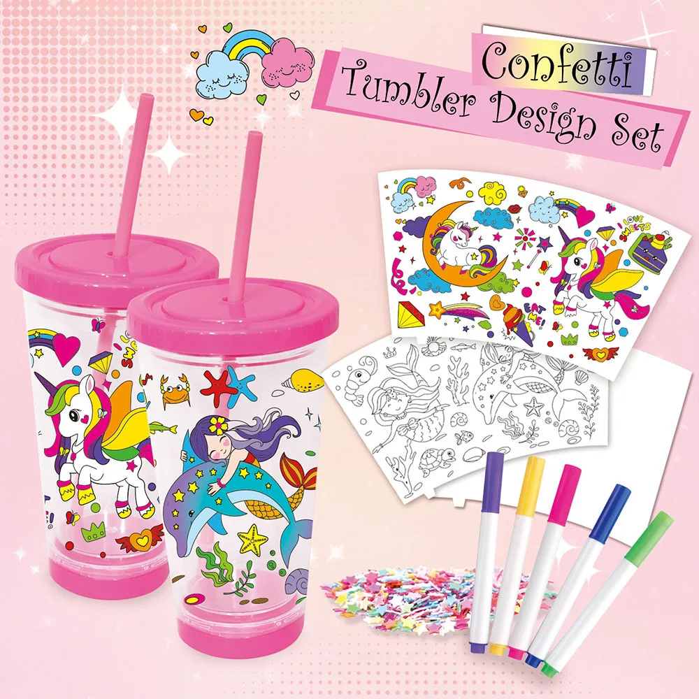 With pen sticker Doodle Pink double layer 500ml water cup toy diy arts craft 2024