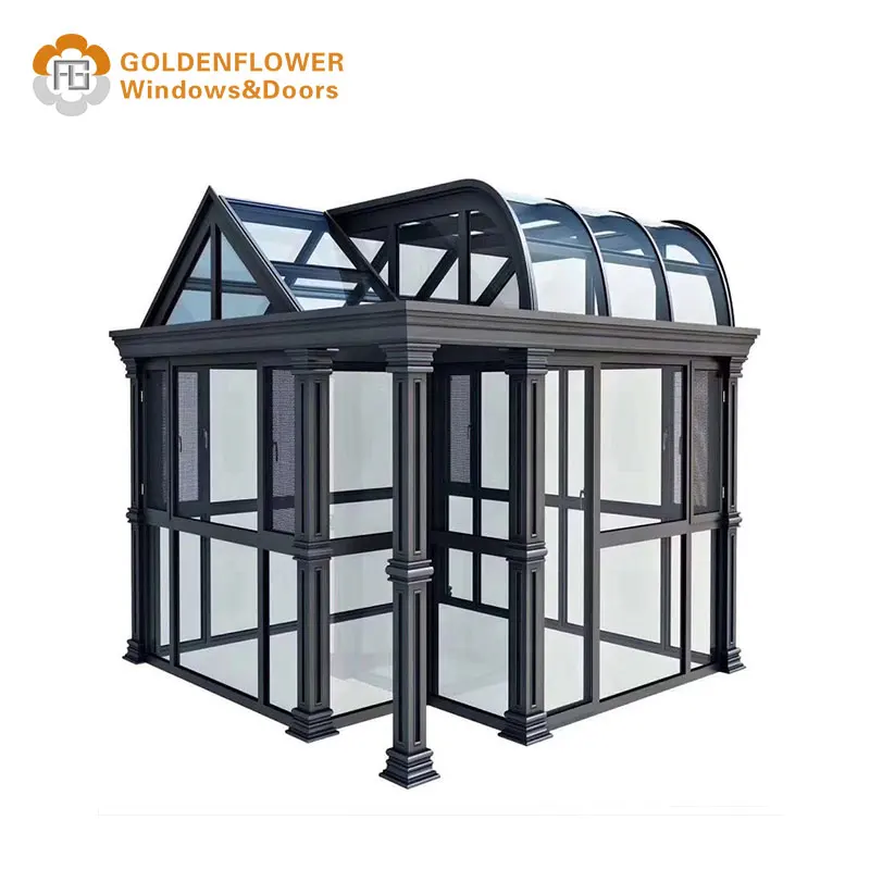 Sophisticated Prefabricated Sliding Retractable Aluminum Alloy Wood Glass House Sunroom Chinese Polygon Outdoor House Garden