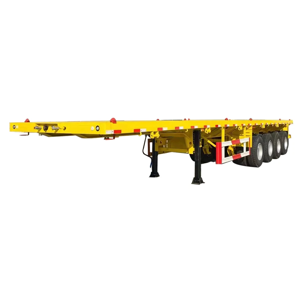 Factory Customized Cheap 20 ft 40 Ton 3 Axle Flat Trailer Container Semi for Carrying Containers
