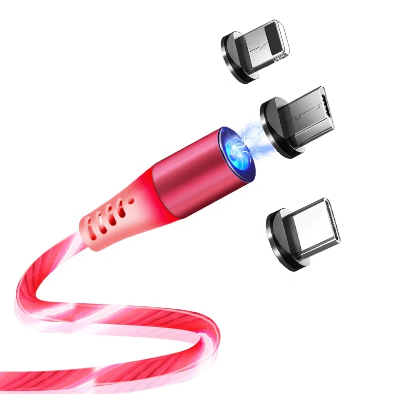 Vnew high quality multifunction Flowing light 3 in 1 Micro/8pin/Type C luminous magnetic usb cable for gift