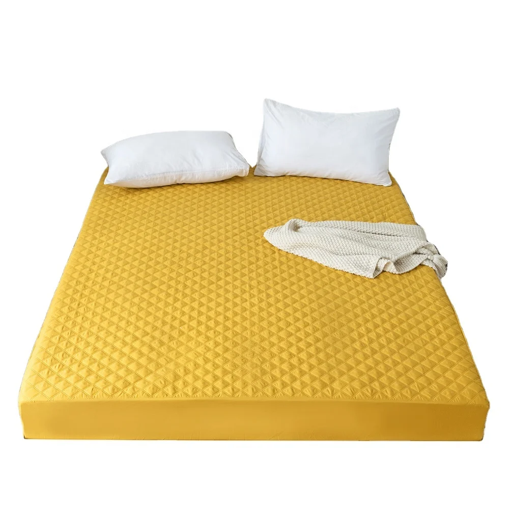 Hot sales Yellow waterproof fitted sheet polyester quilting fitted sheet with PP filling mattress protector