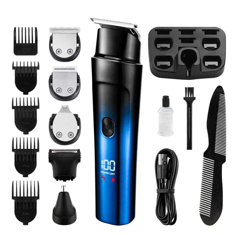 5 in 1 Grooming Kits Professional Rechargeable Cordless Hair Clipper LED Display Hair Cutting Nose and Body Trimmer For Men