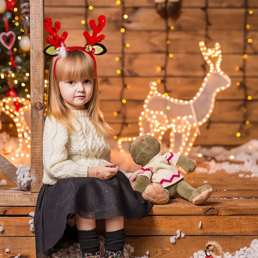 Christmas Headbands Women Girls Elk Antler Glitter Hair Bands Jingle Bells Tiara Headpiece Red Gold