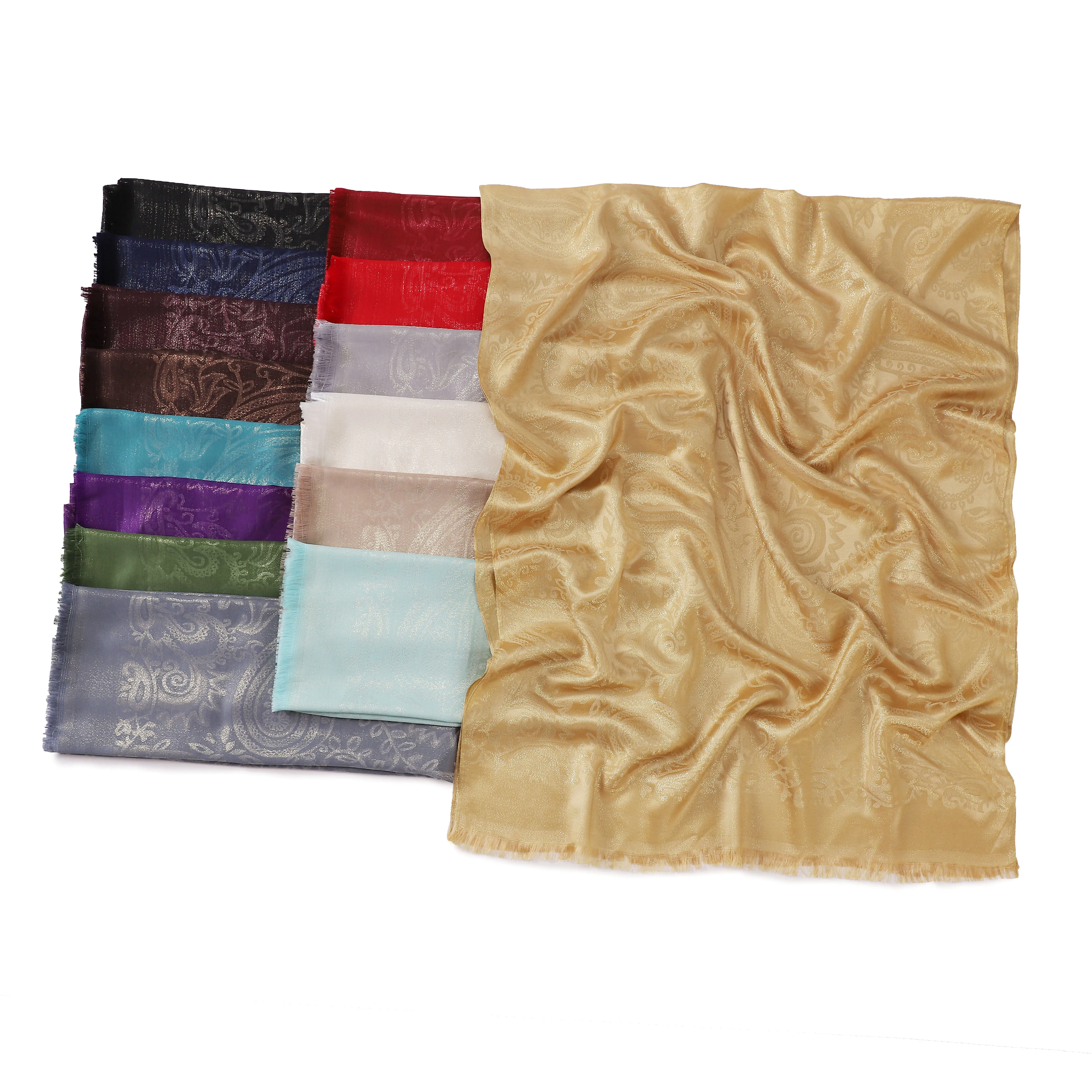 New Arrival Fashion Malaysia Women Golden Linen Plain Hijab Scarf Muslim Glitter Shimmer Silk Shawl Ethnic Woman Shimmery Scarfs