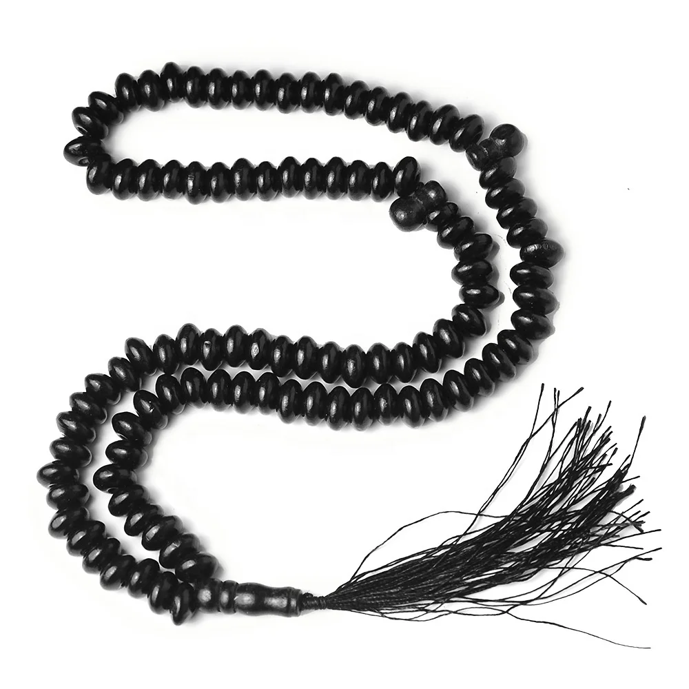 Muslim 99 Black Flat Wooden Scripture Rosary Halal Prayer Beads Lslamic Rosary Tasbeeh Tasbih Lslam