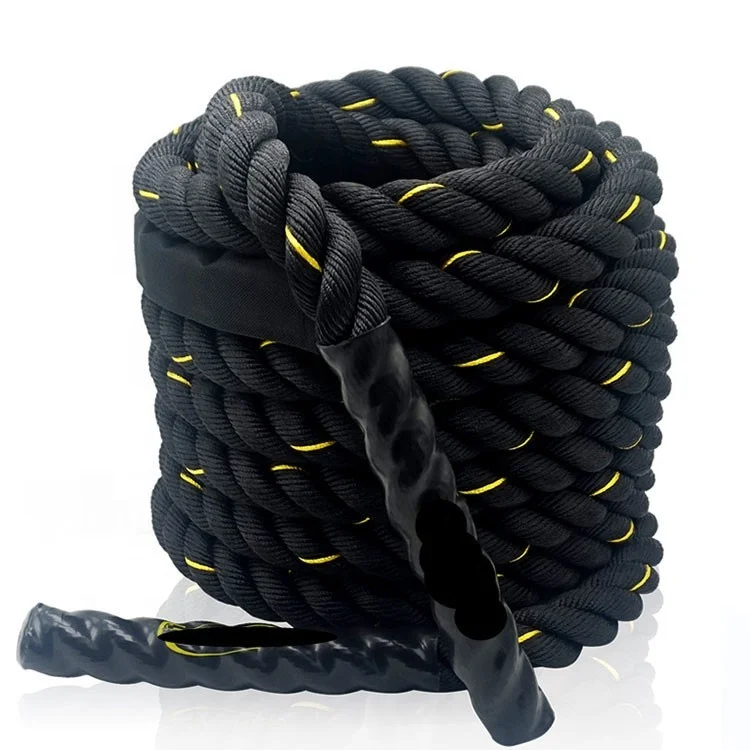 Gym Fitness Exercise Battle Rope for Explosive Power Training 9m 12m Black Power Rope with Protective Sleeve