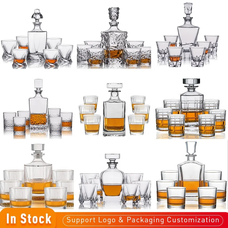 Wholesale Custom Logo Engraved Premium Whiskey Decanter and Glasses Gift Set for Whisky Tequila Rum Brandy