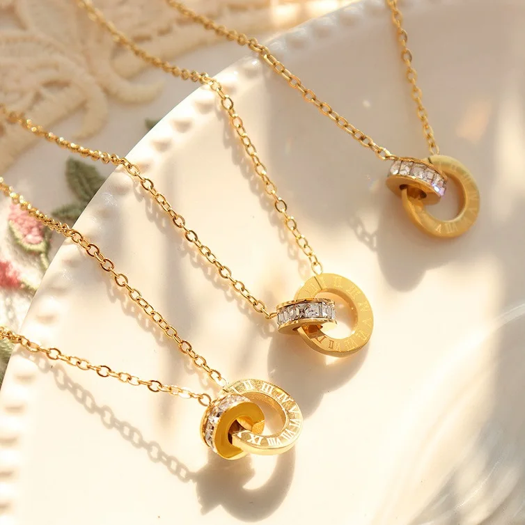 Hot Selling Roman Number Double Circle Necklace Earring Stainless Steel Jewelry Wholesale