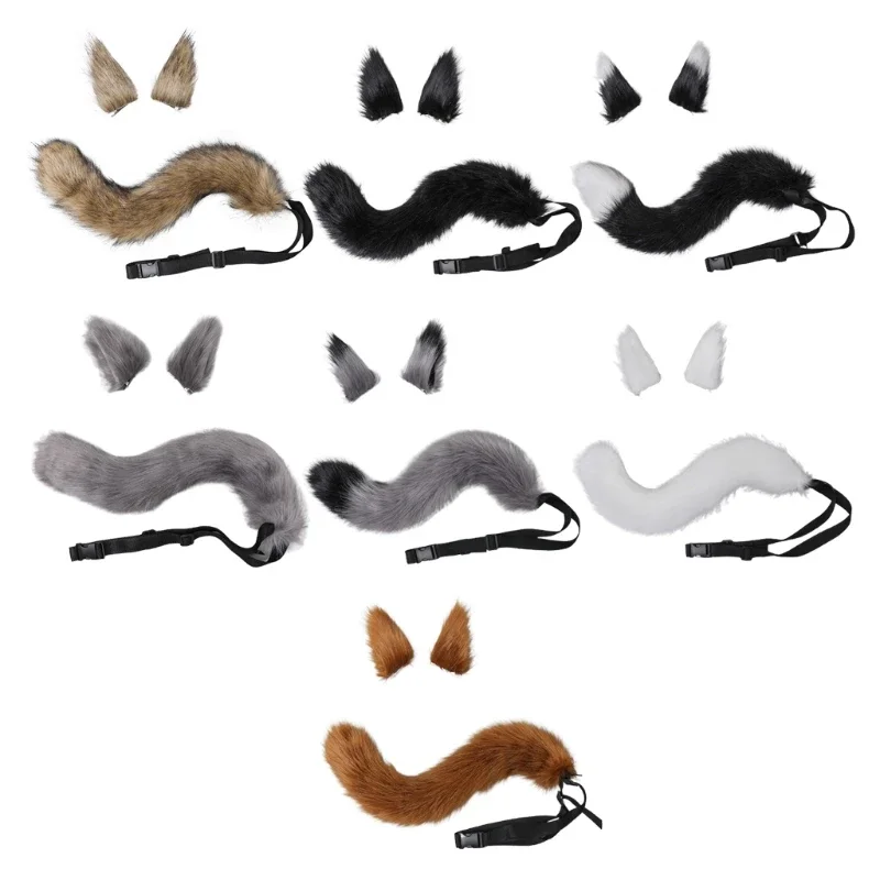 Wolf Fox Ears Tail Adjustable Belt Furry Animal Headband Cosplay Props