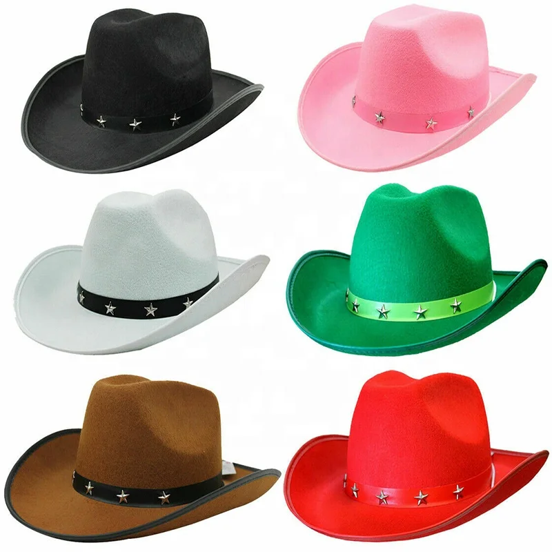 Five Pointed Star Rivet Decoration Cowboy Hats For Man Costumes Western Style Party Pink Cowgirl Felt Party Hat