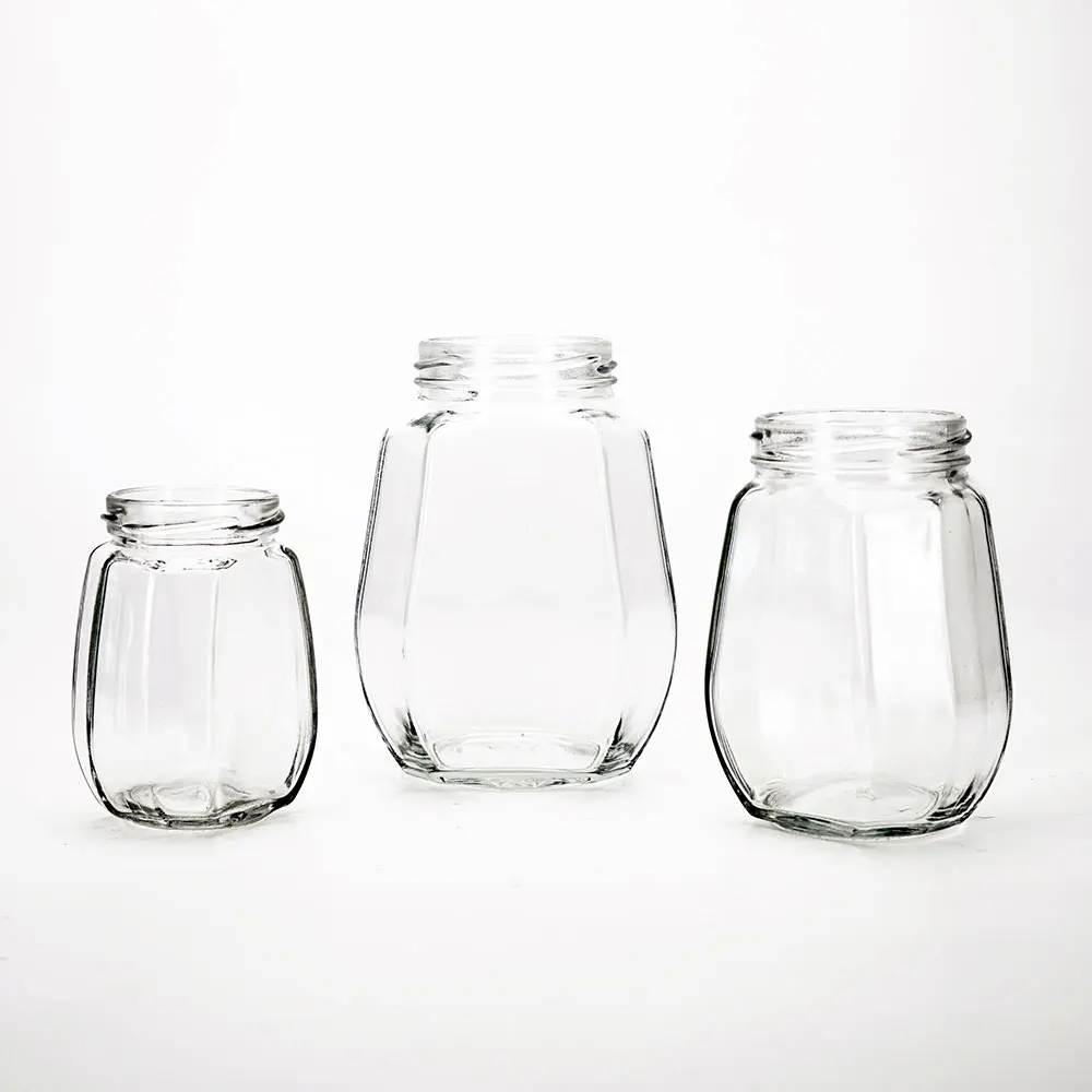 VISTA Empty Factory Price Hexagonal 250g500g750g Glass Honey Jar Glass Jar with Metal Cap