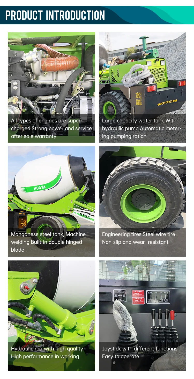 Most popular HUAYA 270 degree rotation self-loading concrete mixer truck auto feed 2m3 high quality Concrete mixer with Euro