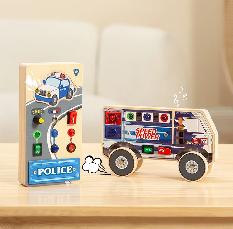 wholesale educational toy factory direct selling Montessori Wooden Busy Board with LED Light switches Sensory Toys OEM ODM