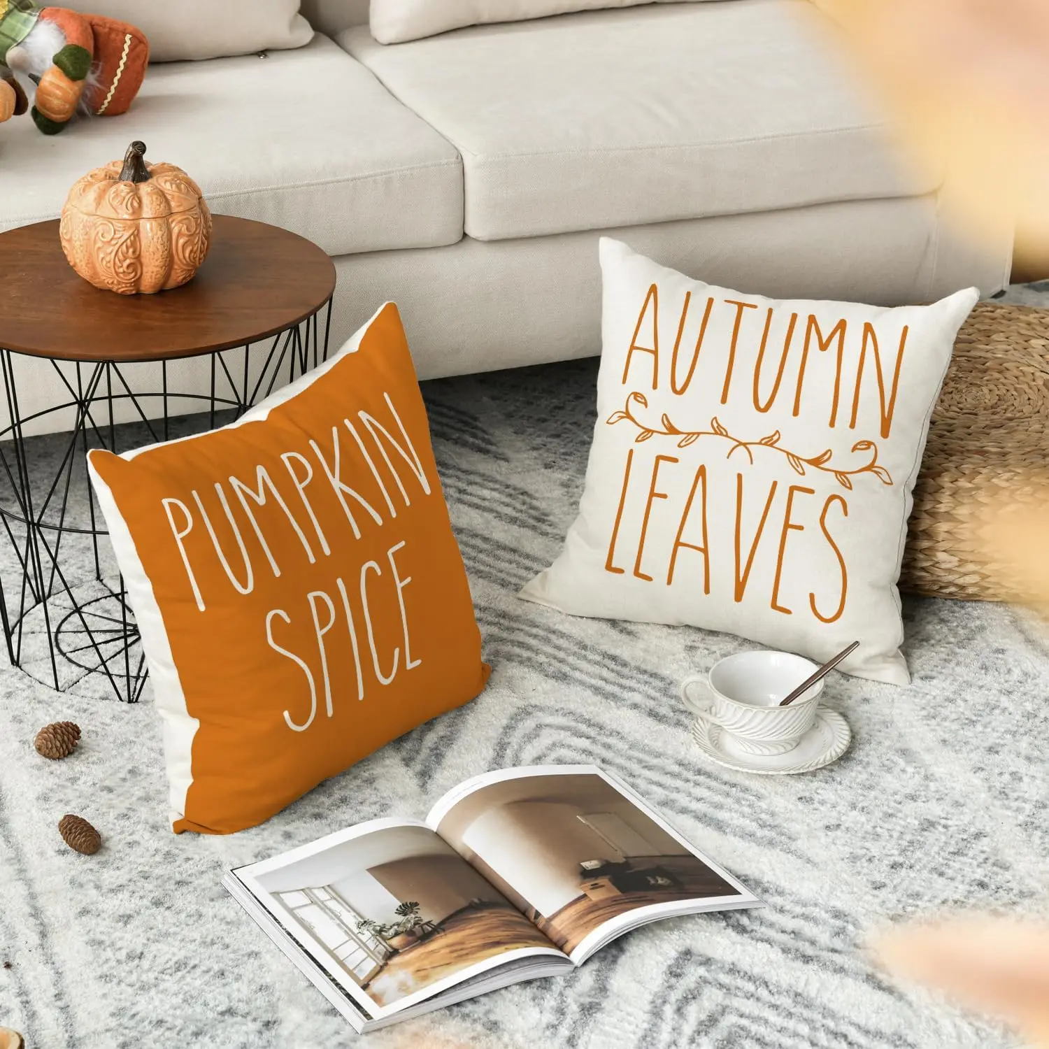 Customized Size  4 PCS of 18 x 18 Inch Hello Fall Harvest Pumpkin Spice Thanksgiving Throw Pillow Covers Set for Bed Room Decor