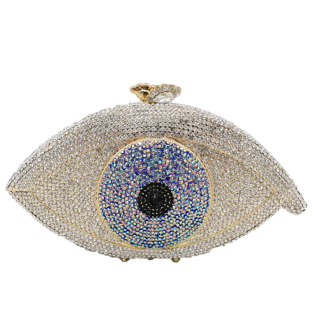 Beauty Dinner Bag Eye Diamond Banquet Bag Evil Eye Rhinestone Iced Out Clutch Handbag With Chain