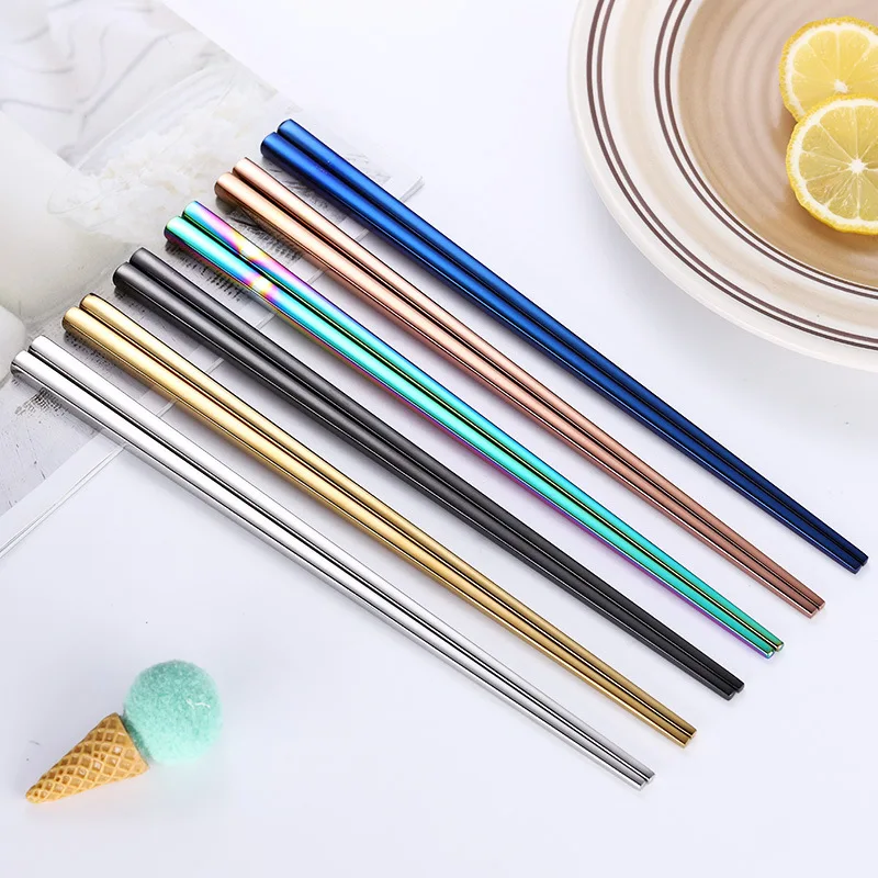 Custom Stainless Steel 304 Chopsticks Multicolor Reusable Chopsticks Dishwasher Safe Square Lightweight Metal Chopsticks