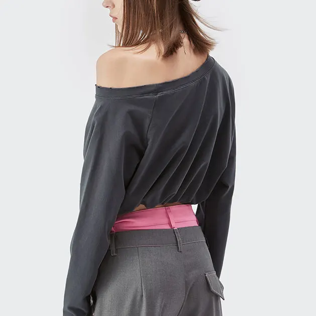 Inflation Girl Korea Fashion Hot Summer Sloping Shoulder Tshirt Top y2k Long Sleeve T Shirt