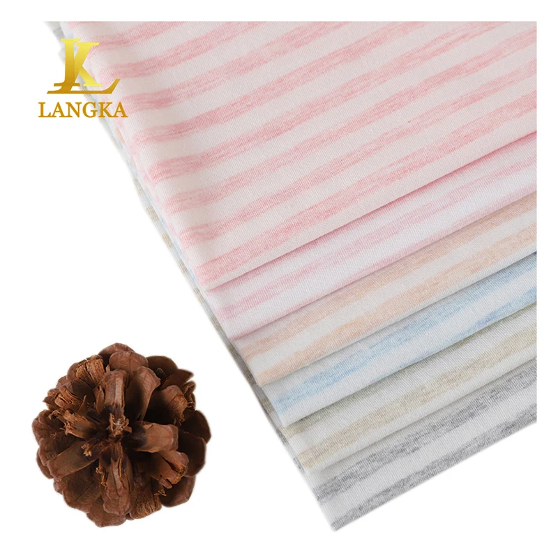 Langka wholesale yarn-dyed stripe 100% combed cotton single jersey knit fabrics for t-shirts