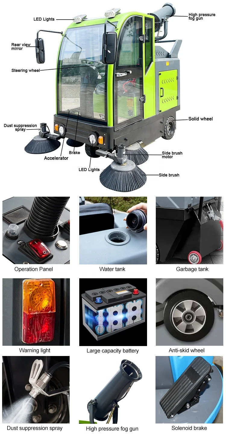 Ride on Road Floor Sweeper Street Cleaner Industrial Vacuum Sweeper Machine Asphalt Brush Sweeper