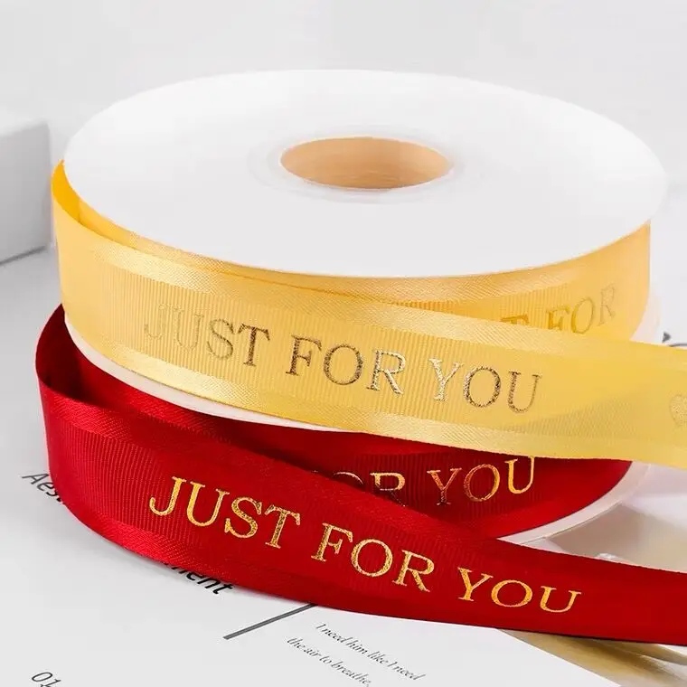 Stock 25 mm 50 yards a roll of high end thick thread bronzing gold love Christmas gifts flowers decorative packaging ribbon