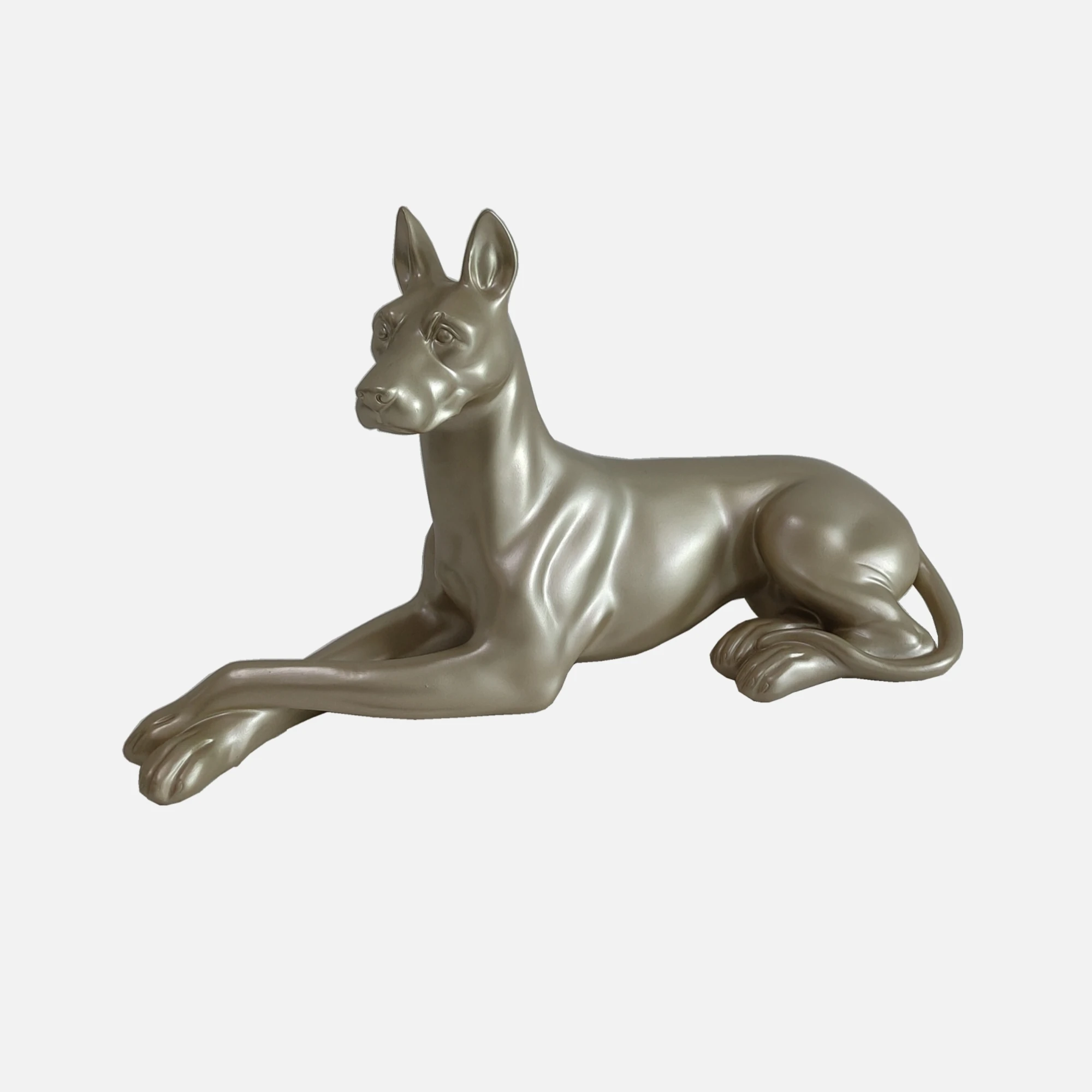 Home Decoration Wholesale Champagne Resin Animal Dog Sculpture Figurine Polyresin Lying Dog Statue