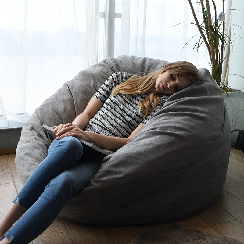 YUNJIN Large Size Beanbag Sofa Furniture Living Room Chairs Leisure Style Velvet Giant Seat Bean Bag Dark Grey XXL
