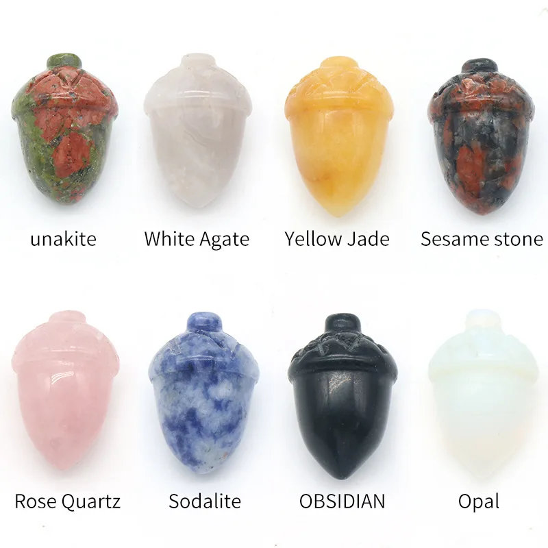 Natural Crystal Hazelnut Acorn Pine Stone Pine Cone Crystal Creative Carving Fruit Mini Ornament Energy Crystal Healing