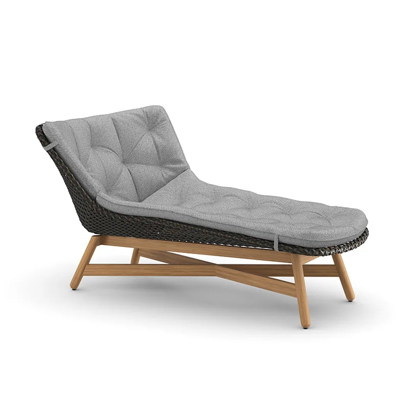 Modern Outdoor Teak Base Rattan Daybed with Cushion Patio Furniture Sun Lounger