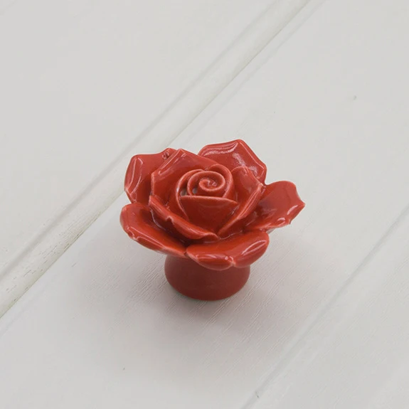 Furniture Flower Ceramic Drawer Handles Knobs  Elegant Pink Rose Pulls