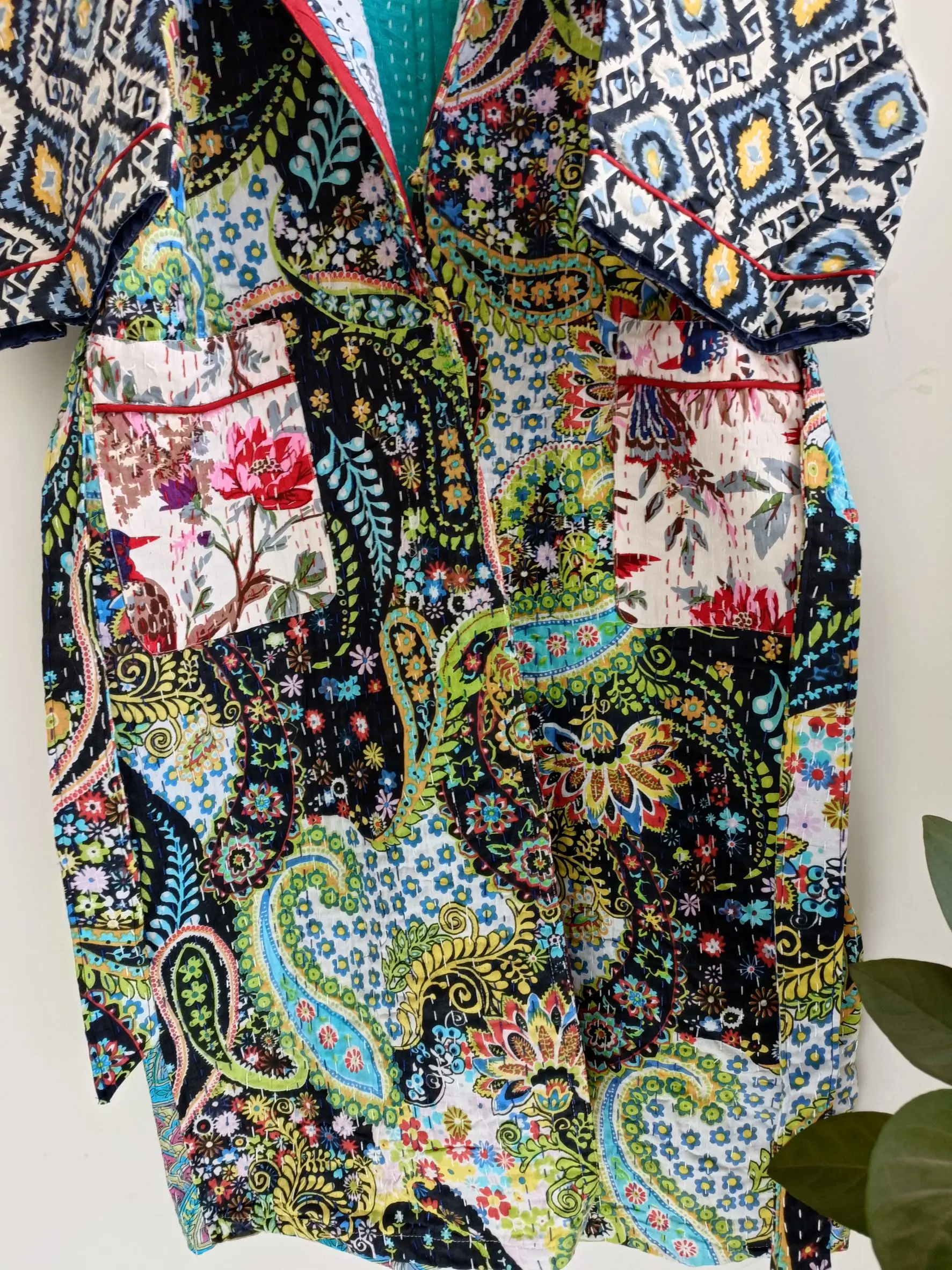 Indian Kantha Printed Robe Gown Women Boho Maxi Long Kimono Dress Sleepwear at Wholesale Price from India