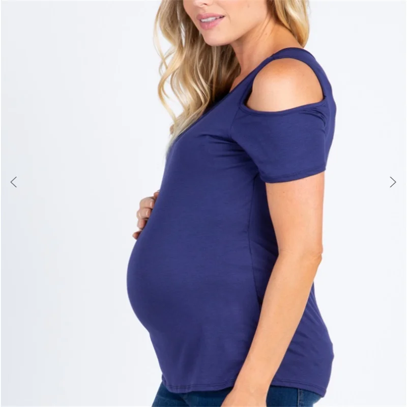 Navy Blue Cold Shoulder Maternity Nursing Top fashionable woman watches top 2021