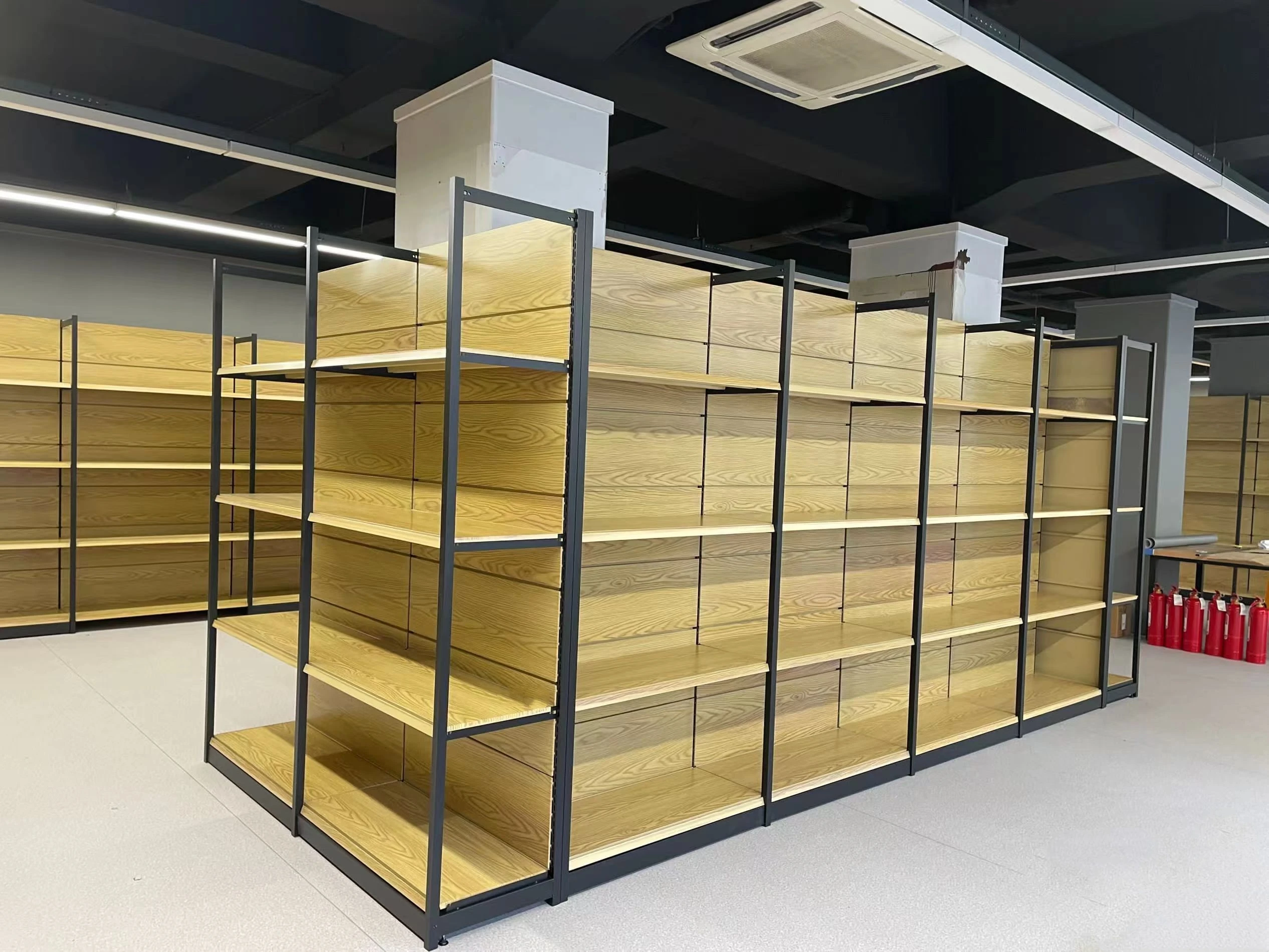 Custom Wood Shelving supermarket wooden display rack retail shelves with led supermarket display shelves