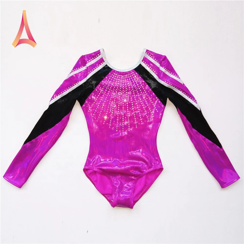 Eye-catching Dark Magenta pink Long Sleeve Children Gymnastics Leotard