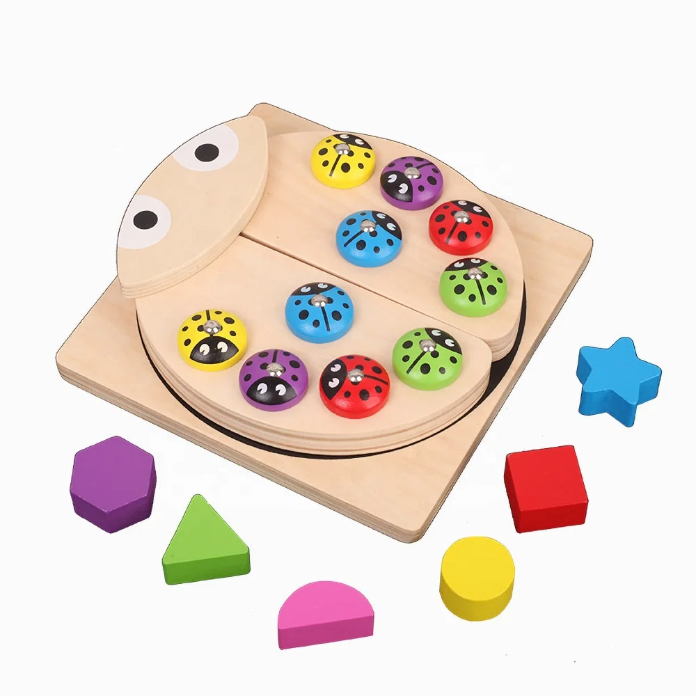 Wooden Fishing Beetle Magnetic Puzzles Geometric Color Matching Games Children Educational Toys For Kids