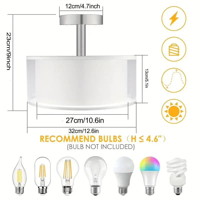 American style ceiling lamp fabric double-layer side hanging surface hanging E26 lamp head ceiling lamp