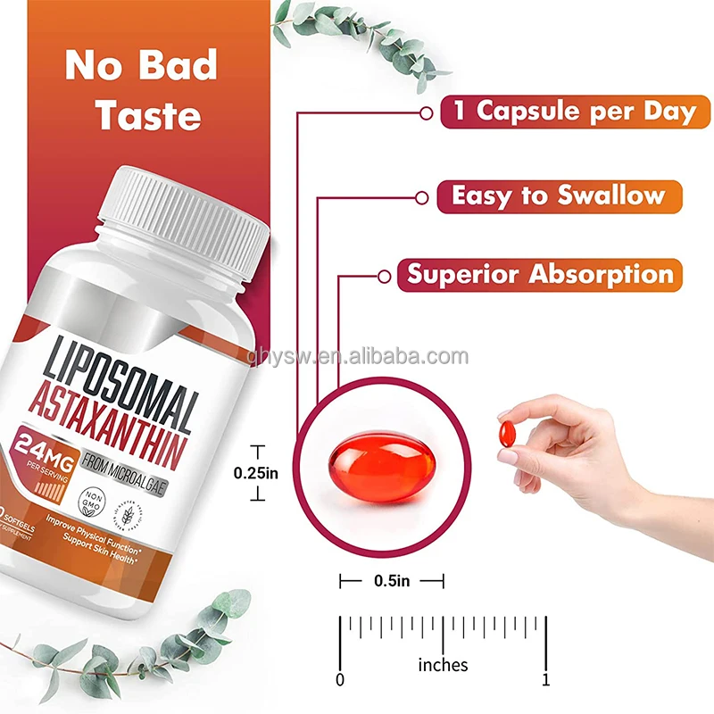 OEM Strength Liposomal Astaxanthin Supplement Plant Astaxanthin Softgels Supports Activity Skin & Eye Health Support