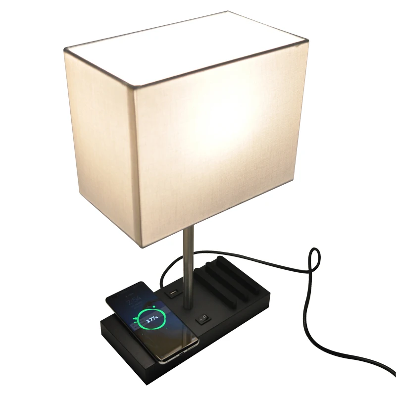 UL cUL listed home hotel nightstand premium bedside wireless charger Table Lamp with USB port and power outlet
