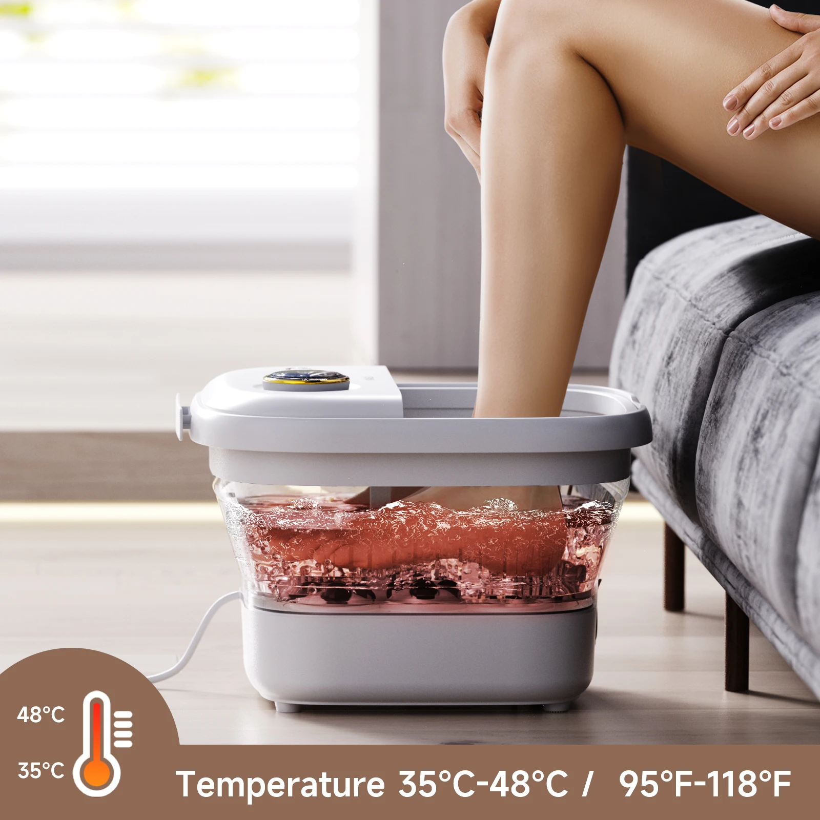 Heat Deep Kneading Foot Washing Machine Pedicure Tub Bubbles Portable Foot Spa Bath Massager