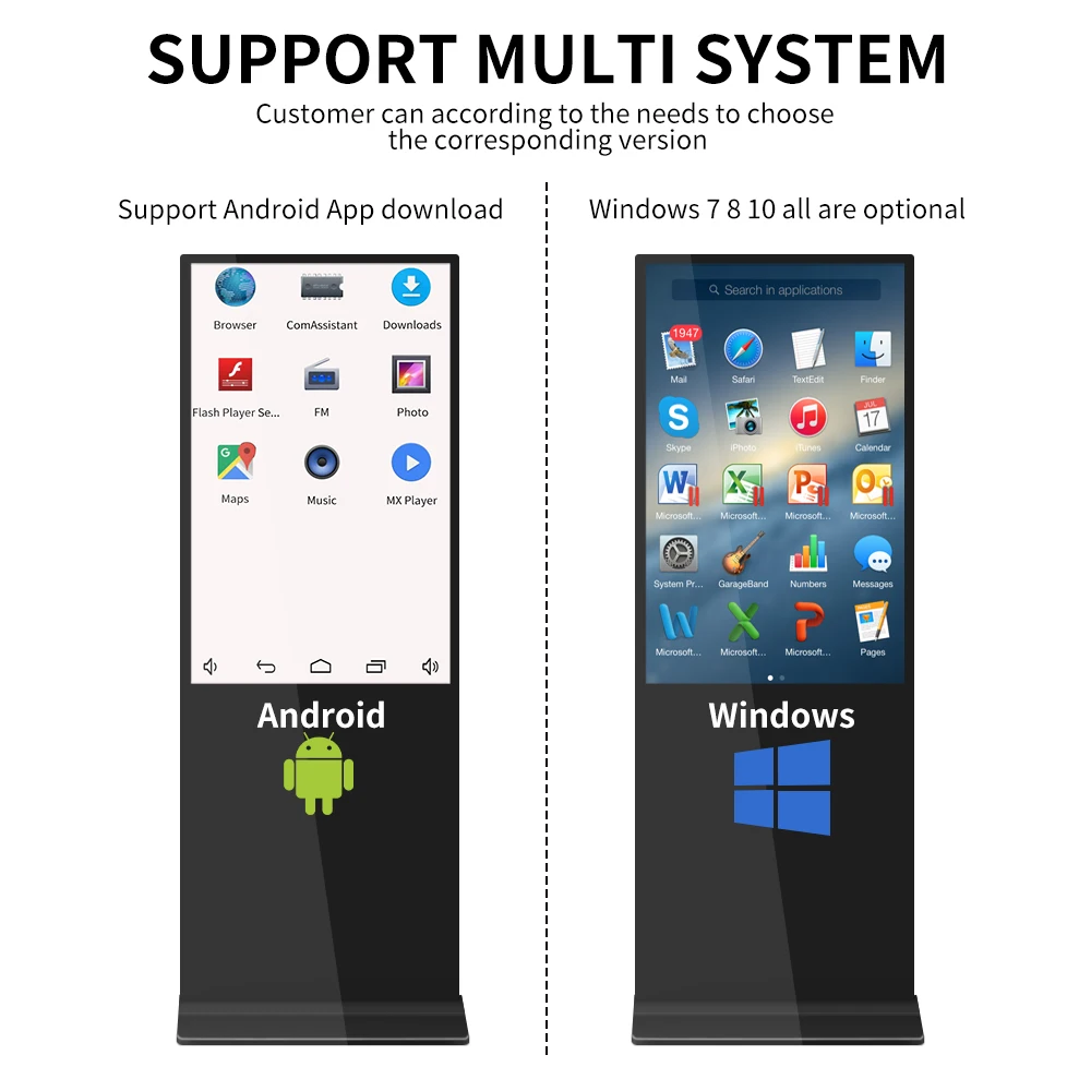 32-65 Inch Indoor Floor Standing LCD LED Advertising Player WIFI Publish Vertical Floor Stand Totem Digital Signage And Displays